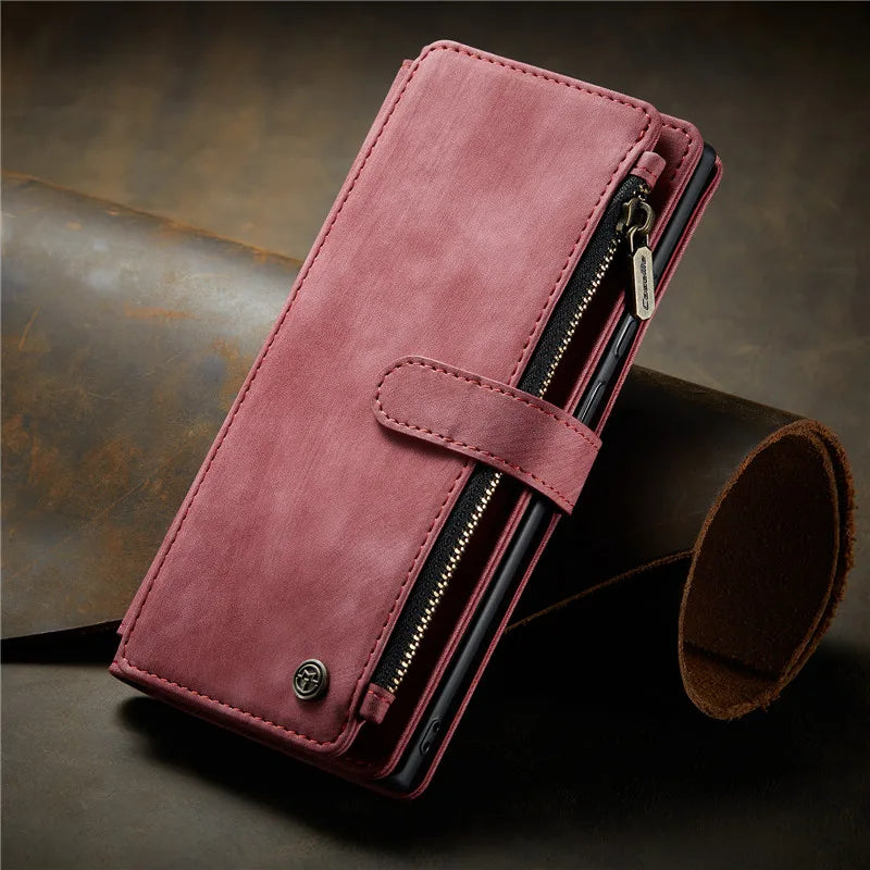 Flip Leather Phone Case For Samsung Galaxy S25 Edge S24 Ultra S23 FE S22 S21 S20 Plus Note 20 A16 A56 Zipper Wallet Card Cover