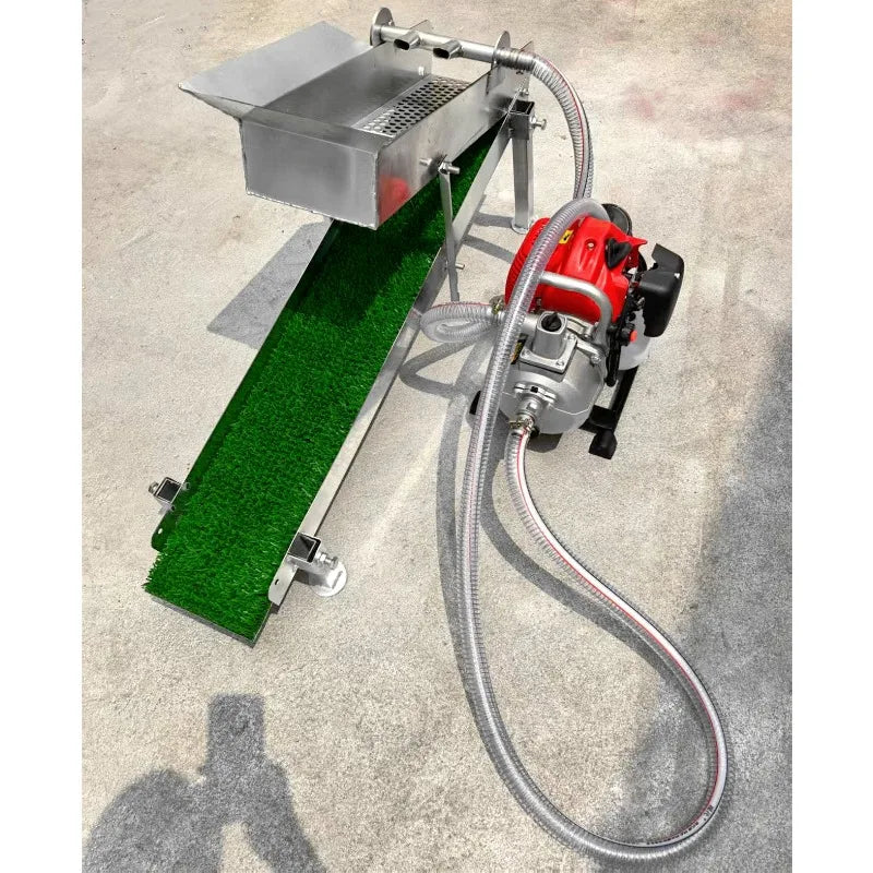 Small 1 inch engine gold sluice box 20x100cm cm 11kg mini gold high banker vibrating sluice screen with golden grass