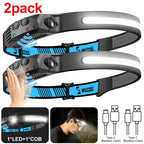 Induction Headlamp COB+LED Head Flashlight Built in Battery USB Rechargeable Outdoor Waterproof Camping Fishing Work Lantern ﻿