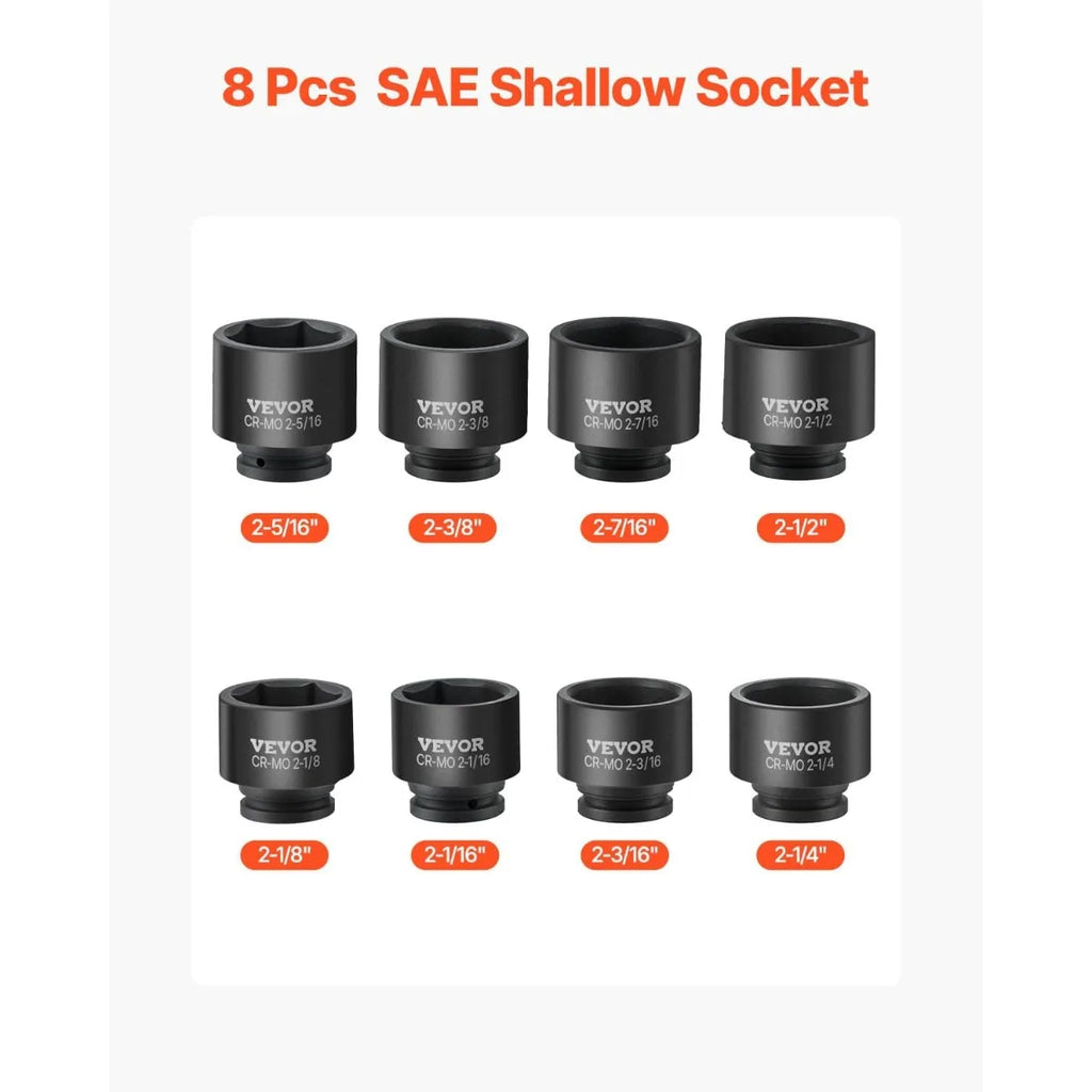 VEVOR 1/4, 3/8 & 1/2 Inch Drive Impact Socket Set, 210-Piece Full Metric/Standard with Extensions & Universal Joint, 3 Cases