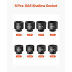 VEVOR 1/4, 3/8 & 1/2 Inch Drive Impact Socket Set, 210-Piece Full Metric/Standard with Extensions & Universal Joint, 3 Cases