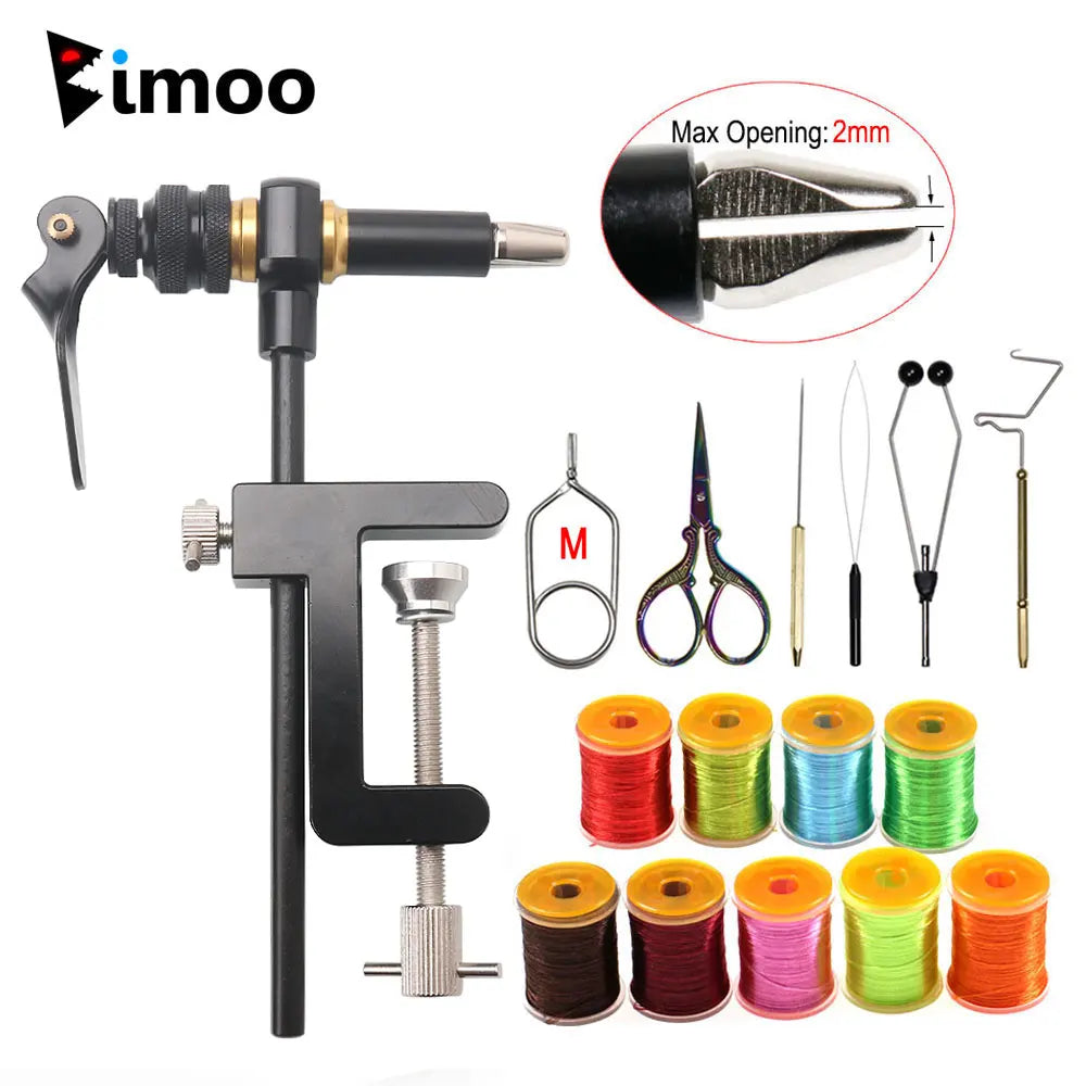 Bimoo 360° Rotation C-Clamp Fly Tying Vise Hardened Steel Jaws Jig Lure Making Tool Bobbin Holder Threader Fly Tying Tool 200D