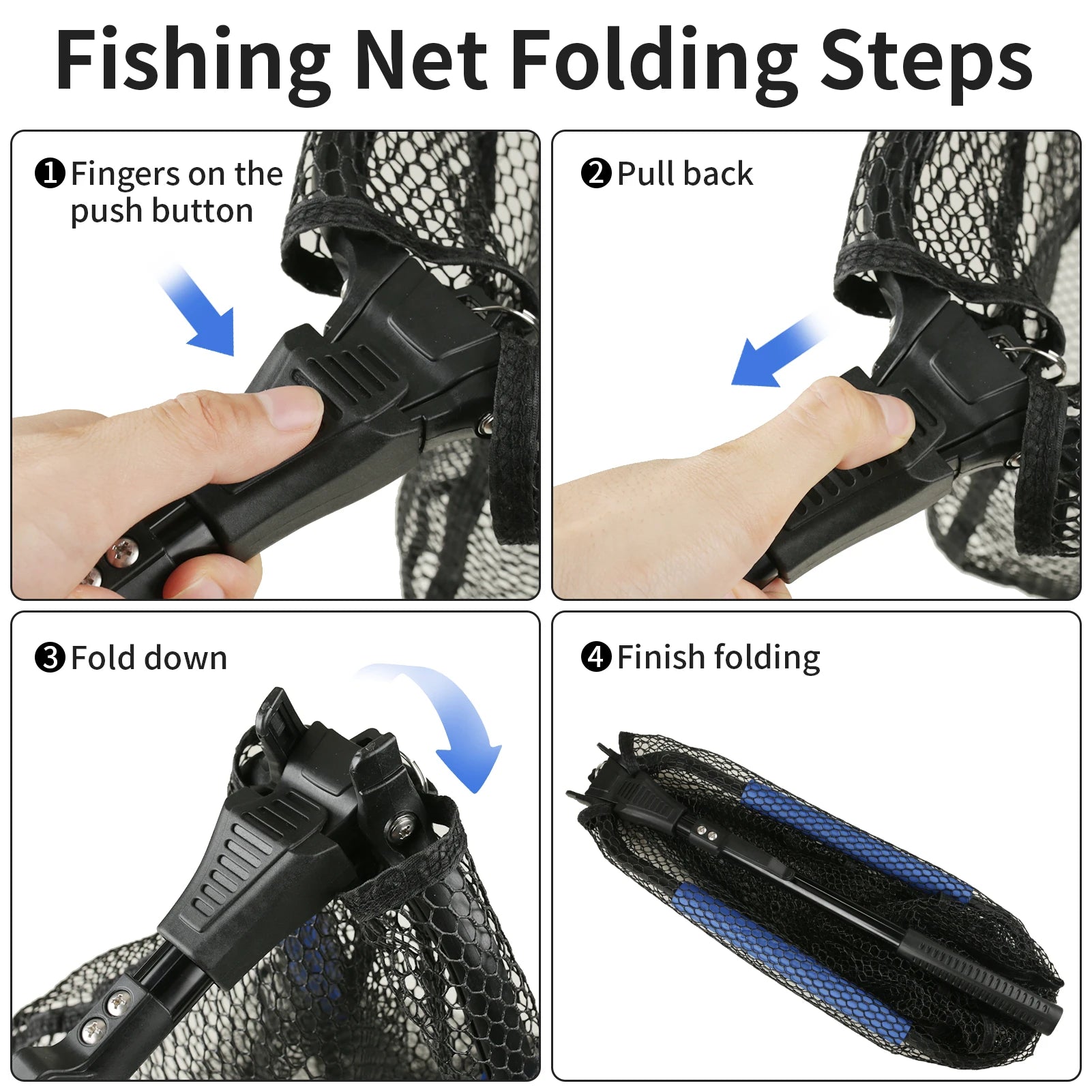 Fishing Landing Net Aluminum Alloy Durable Telescoping Extend to 190cm/130cm/55cm Folding Mesh Safe Fish Catching Releasing