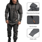 Mens Onesie Jumpsuit Pajamas Long Sleeve Sweatpants Pure Color Splicing Autumn Winter Casual Hoodie Male Zipper Jumpsuit