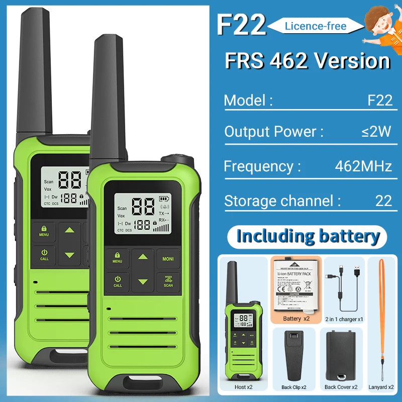 2pcs Baofeng F22 Kids Walkie Talkie Rechargeable Type-C Ham Radio Electronic Toys Birthday Gift Children
