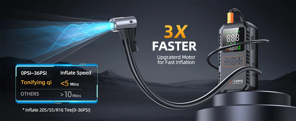 4-IN-1 Car Jump Starter with Air Compressor Peak 5000A Auto Battery Booster 150PSI Air Pump Portable Power Bank Tire Inflator