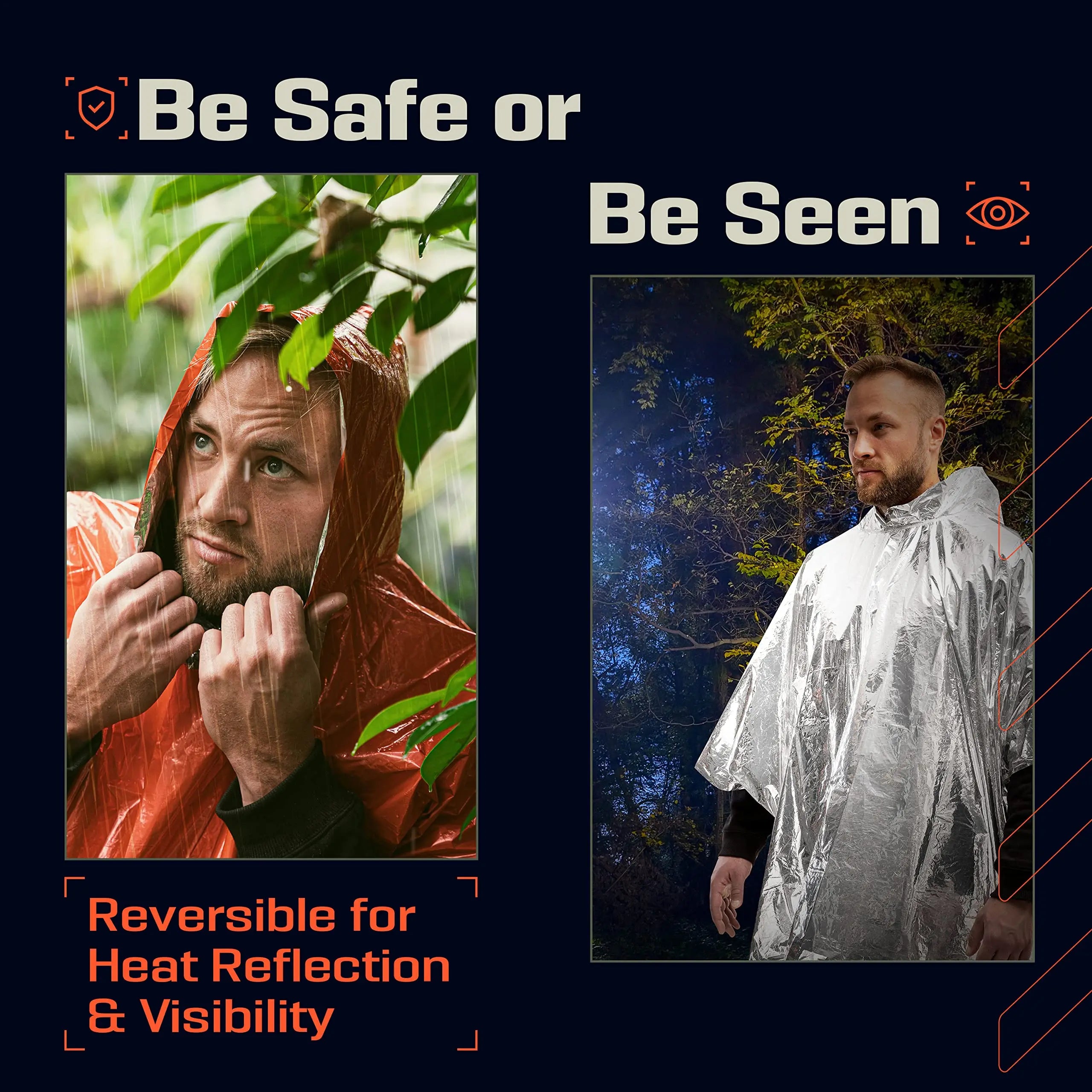 Emergency Rain Poncho with Hood - Water-Resistant & Thermal Mylar Lined, Survival Blankets for Outdoors, Camping Gear