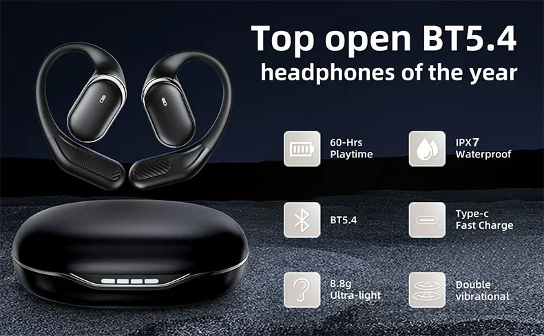 2025 New Open Ear OWS Earphones Bluetooth 5.4 Wireless Headphones HiFi Sound Headset Touch Control TWS Earbuds 10 Hours Playback