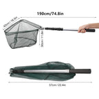 Fishing Landing Net Aluminum Alloy Durable Telescoping Extend to 190cm/130cm/55cm Folding Mesh Safe Fish Catching Releasing