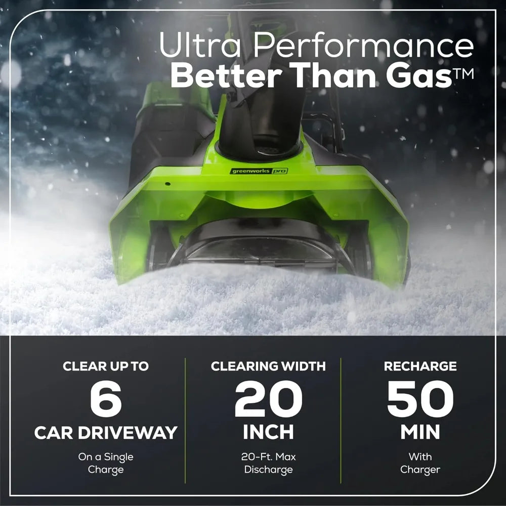 "60v 20-inch cordless snow blower with 5.0ah battery and charger"