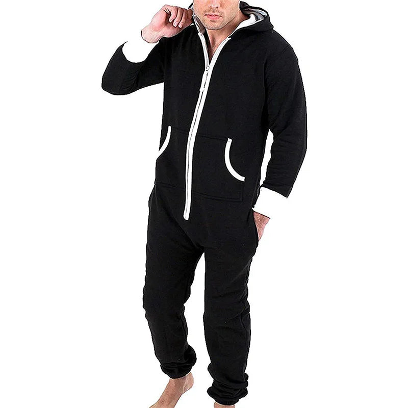 Unisex Sleepwear Jumsuits Hooded Pockets  Zipper Onesies One Piece Solid Pajamas Homewear Long Sleeve Nightwear  Casual Pyjamas