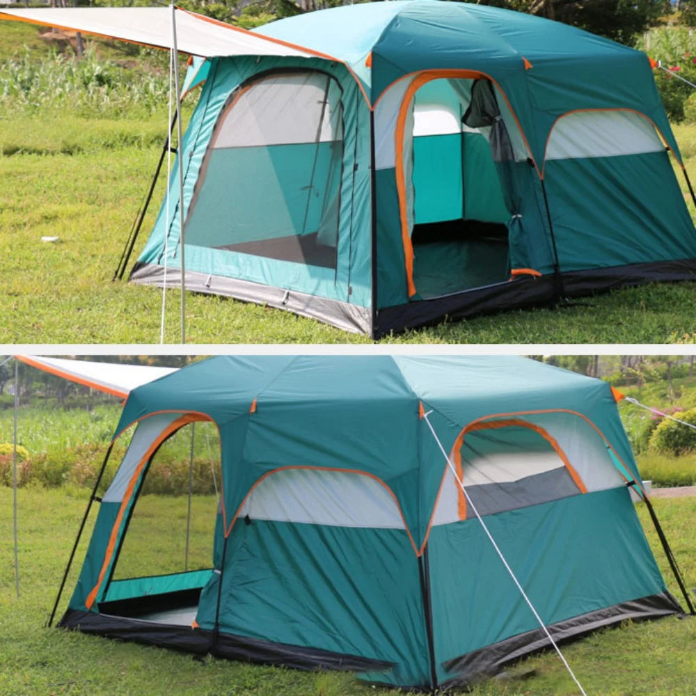 5-8/8-12 Person Outdoor Canopy Tent, Two Bedroom One Living Room Large Tent Mosquito Proof Skylight Family Travel Outing Equipm