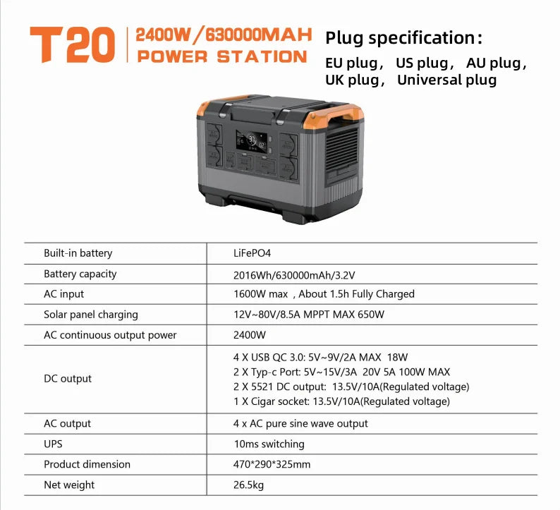3000W Portable Power Stations Lifepo4 Battery Camping Outdoor Power Supply 5376wh Energy Storage 2400W Portable Power Generator