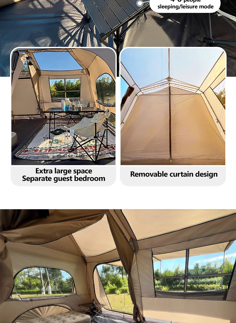 Sonuto Automatic Large Camping Tent 3-8 Person Quick Setup Double Hall Ridge Tent with Canopy for Outdoor Family Adventures