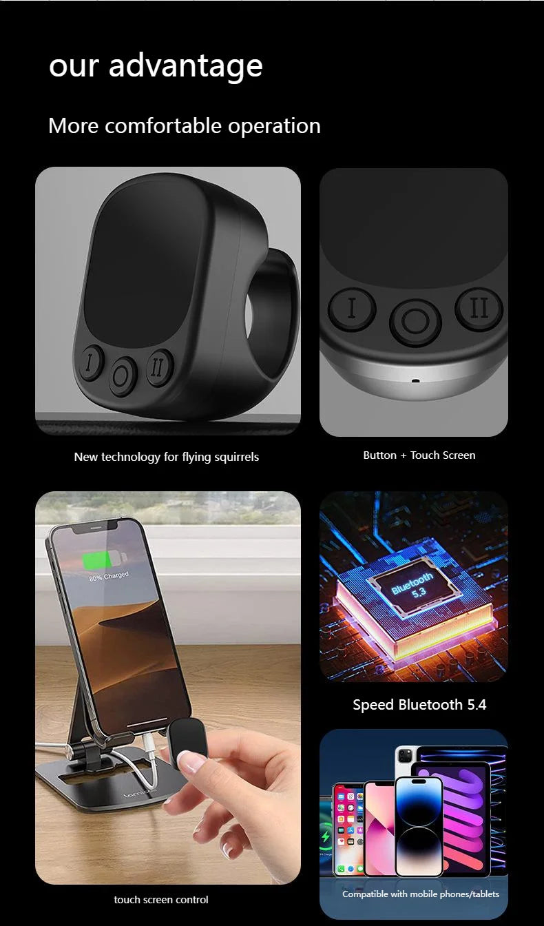 Wireless Bluetooth Ring Mouse With Touch Screen Remote Control Lightweight Tiktok YouTube Mini Air Mice For iOS Android Tablet