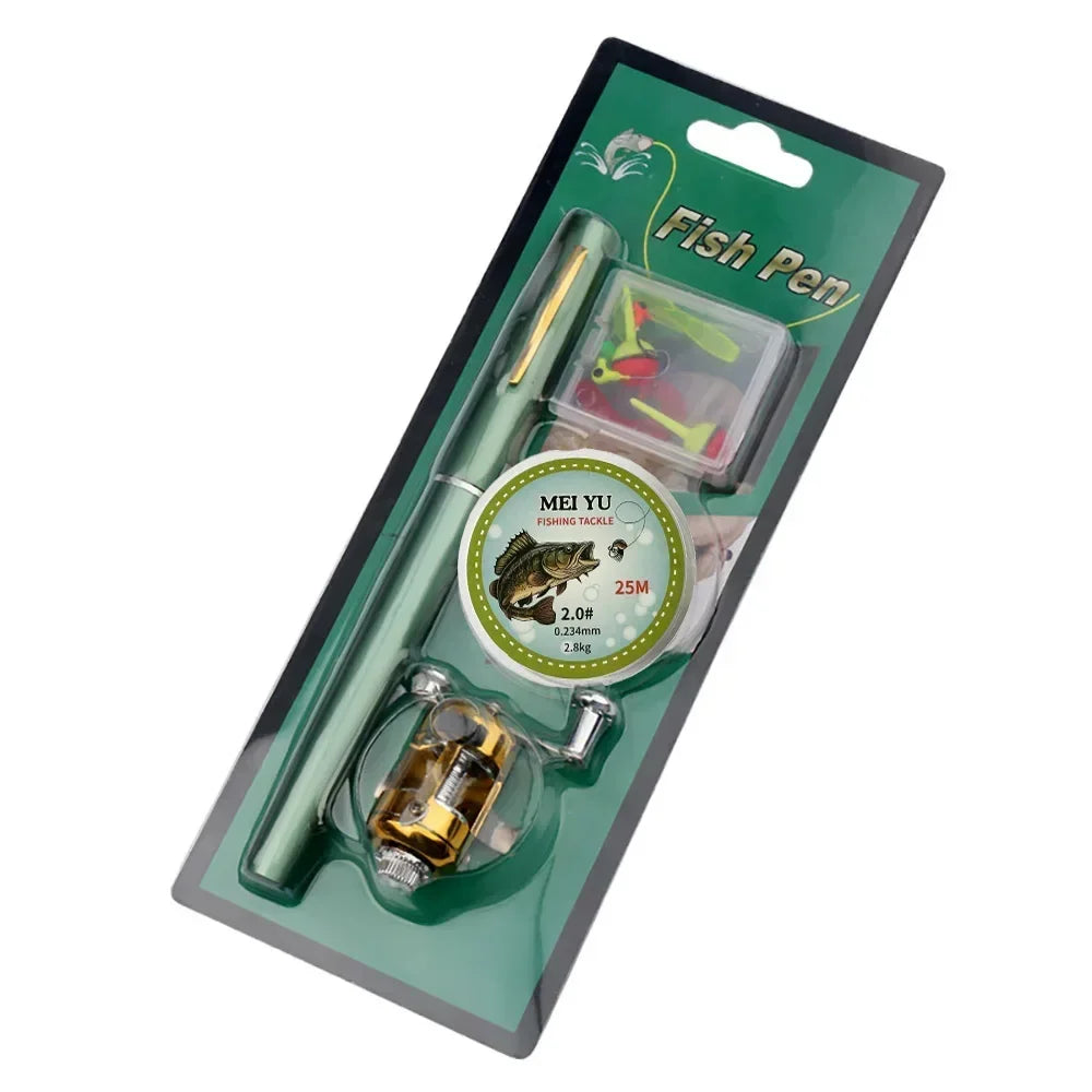 [Fish Rod+Reel+Line+Accessories] Portable Pocket Telescopic Fishing Rod Reel Full Kit Pen Shape Pole 96cm For Fishing Beginner