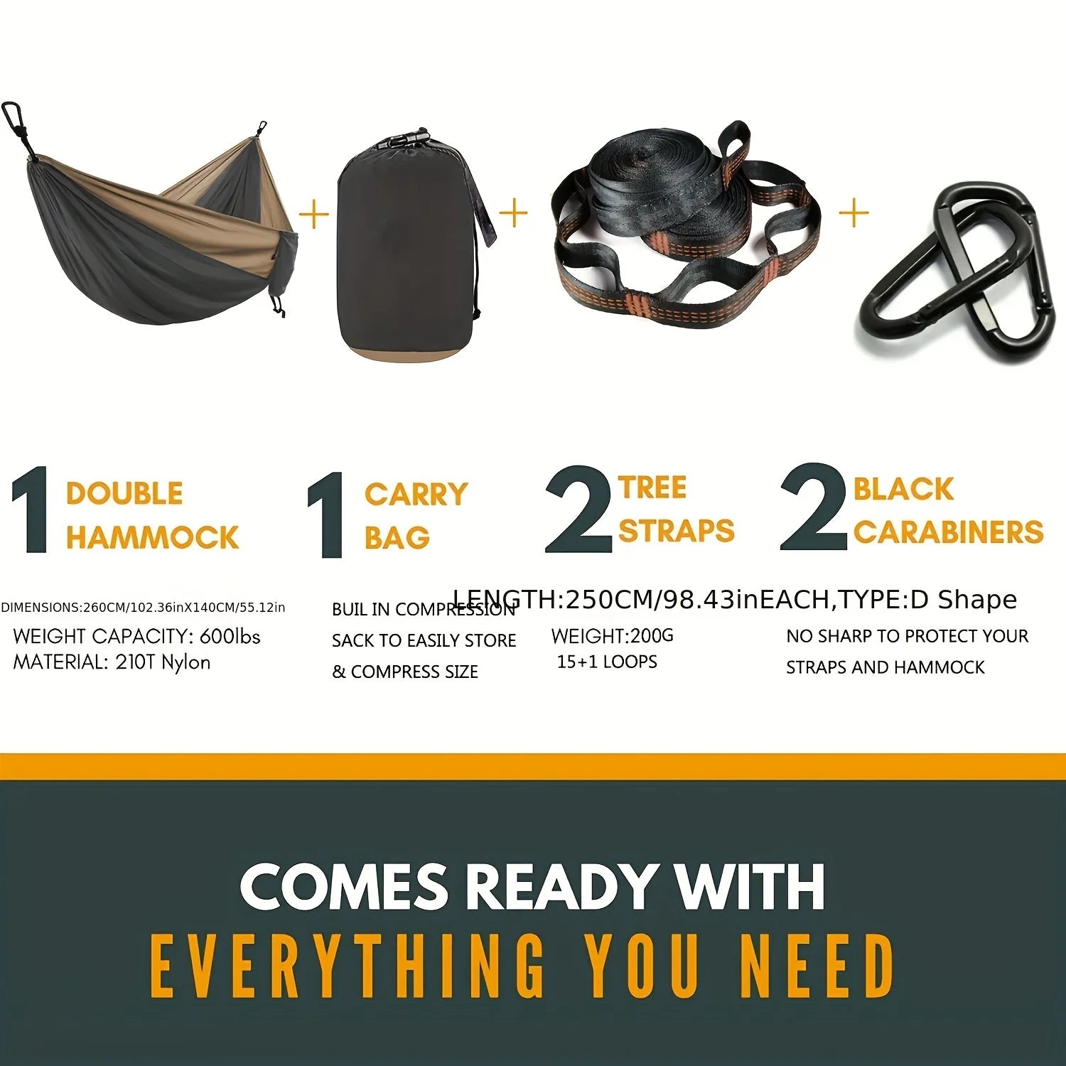 Premium Double Hammock with Tree Straps and Carabiners for Couples - Ideal for Camping and Travel Adventures