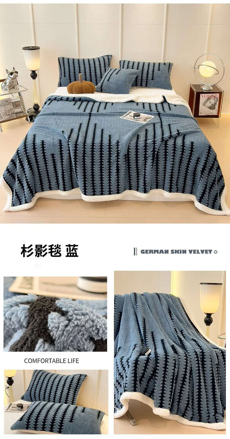 Super Thick and Warm Flannel Blanket Super Soft Fluffy Queen Size Bed Blanket Cozy Skin-friendly Multifunctional Nap Blanket