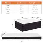 JHK Three Fold Portable Floor Bed,Certified By CertiPUR-US,Suitable For Travel,Camping,And Yoga,Soft Touch And Flexible Zipper