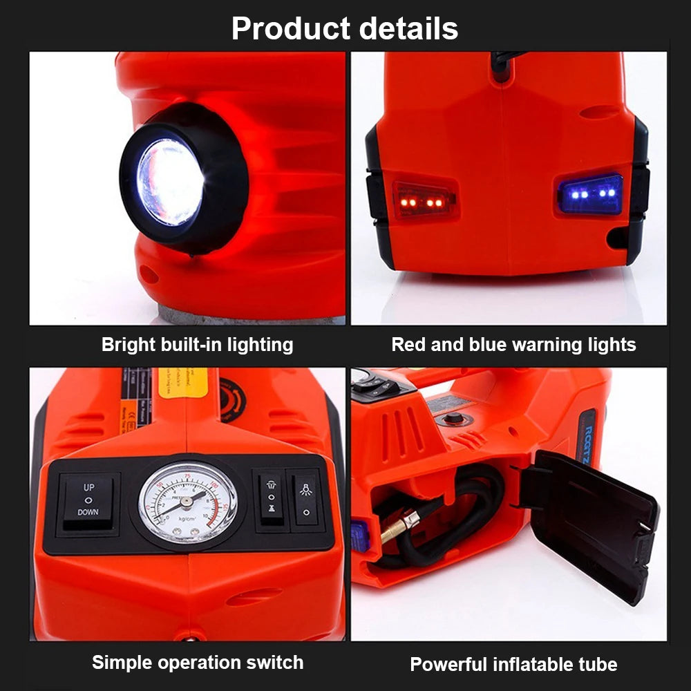 1 Set DC 12V 5Ton Car Jack Lifting Equipment Cooper Motor Portable Tire Jack Electric Hydraulic Jack with Led Light for Car Suv