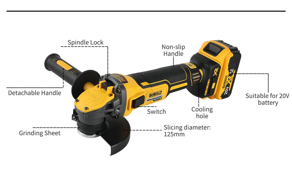 DEWALT DCG409 125mm Flat Head Angle Grinder Bare Machine Tool Cutting Machine 20v grinder  Brushless Tools