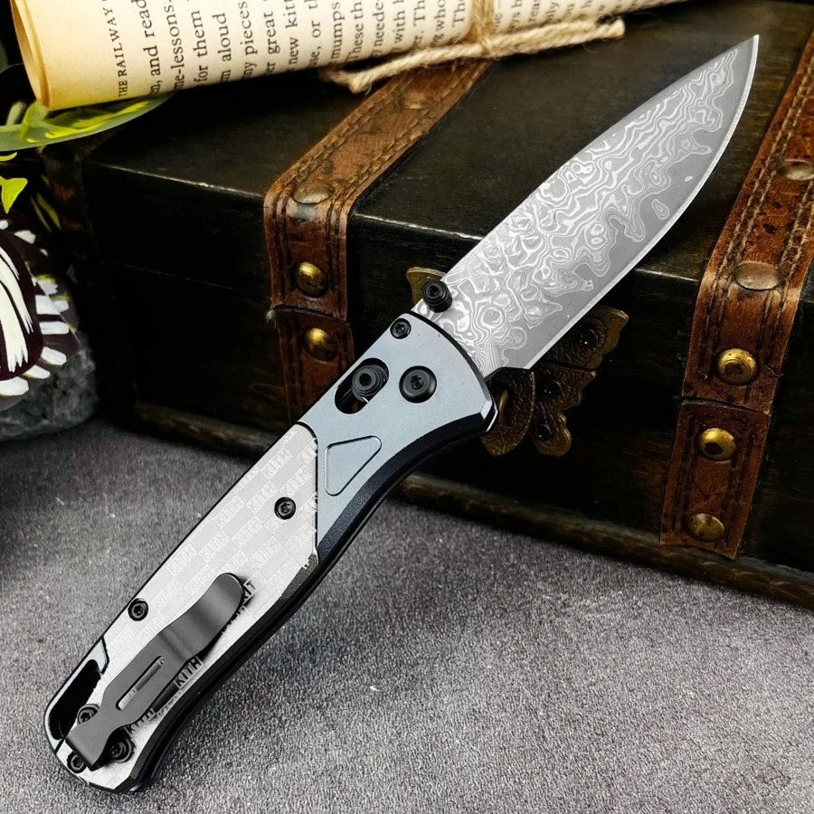 Bugout 535 Axis Lock Folding Knife Damascus Steel Treatment Outdoor Camping Hiking and Survival Tool Practical Cutting Knife EDC