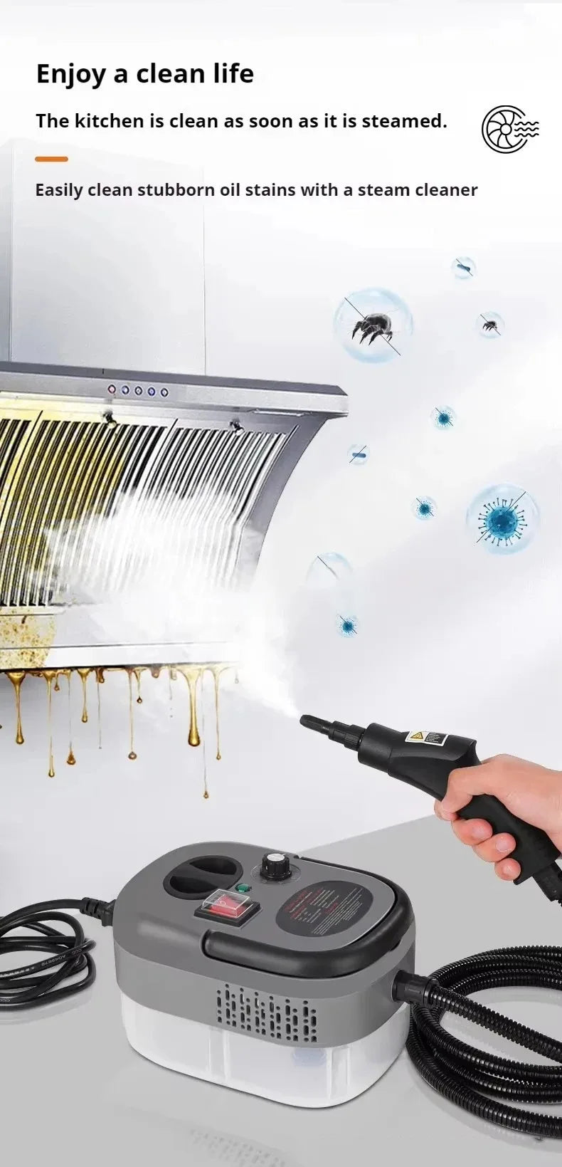 1.2L Steam Cleaner High Temperature Sterilization Air Conditioning Kitchen Hood Home /Car Steaming Cleaner 220V/110V EU/US Plug