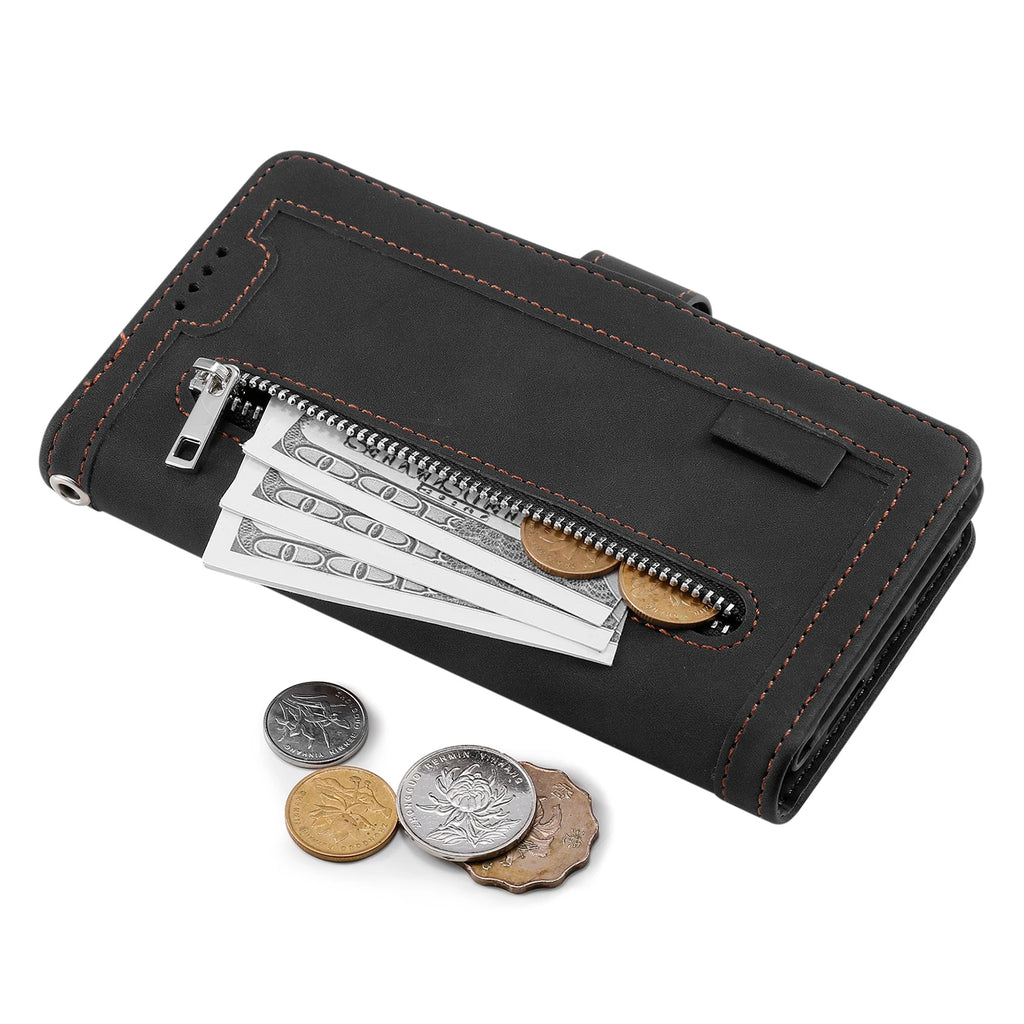 Zipper Wallet Case for Samsung Galaxy S25Ultra S24 Ultra 24FE S25 Plus Leather Case Kickstand Phone Cover Cash Cards Pocket