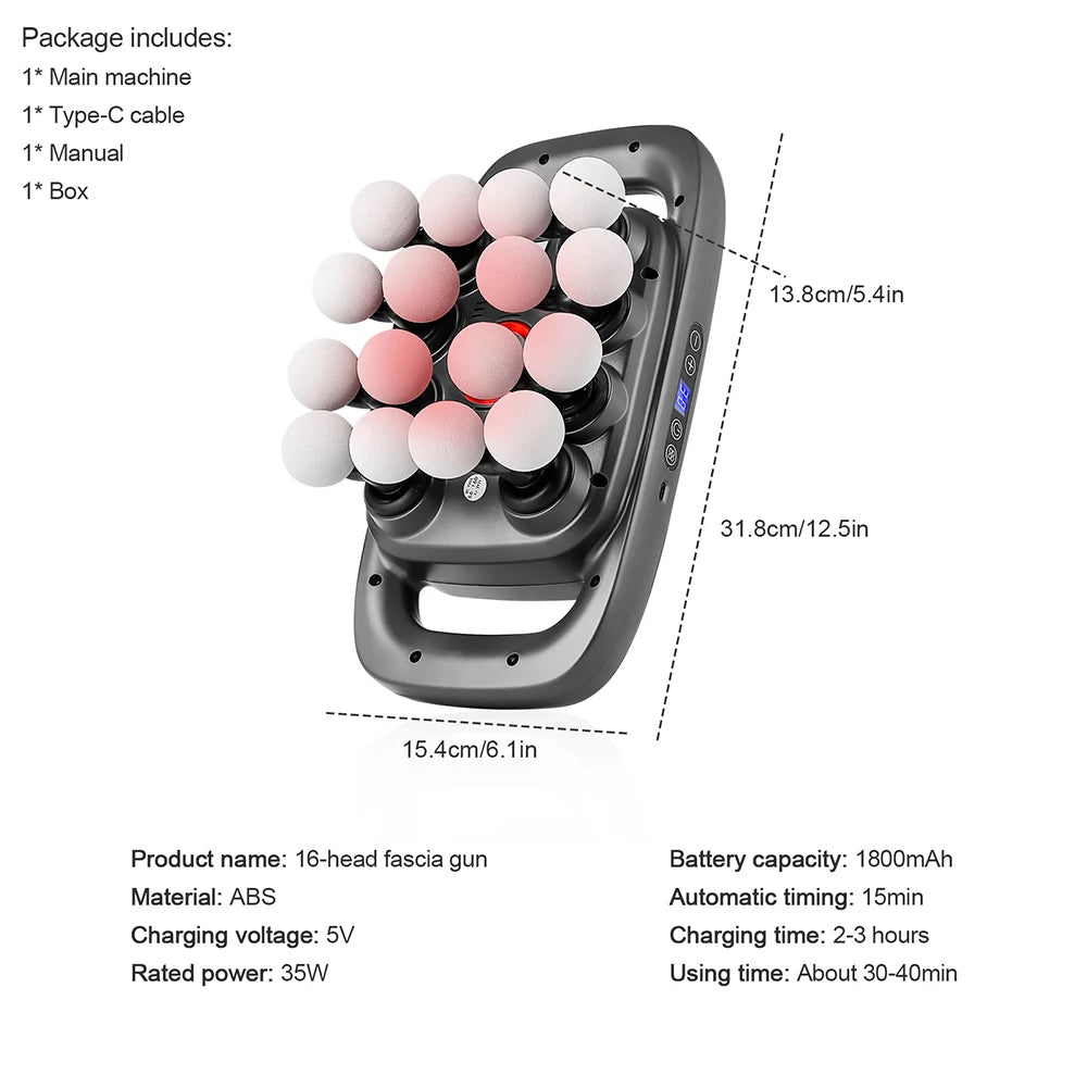 16-Head Fascia Gun High-Frequency Vibration Body Massage Gun Waist and Back  Massager Neck Shoulder Massager Muscle masajeador