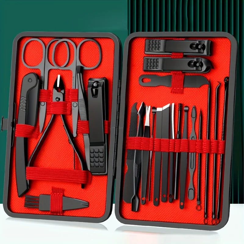 7/12/18/20/24PCS Set Professional Manicure Set Kits Stainless Steel Fingernail Toenail Clippers Set with Leather Portable Case