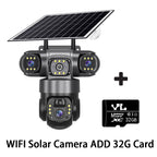 6K 15MP 4G SIM Solar Camera Outdoor 3 Lens 3 Screen Surveillance CCTV PTZ Human Detect Auto Tracking Solar Security Camera V380