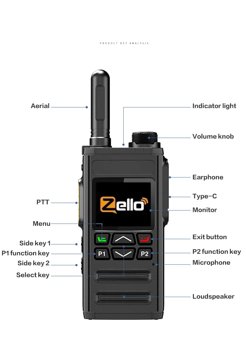 Zello 4G LTE&WiFi POC walkie Talkie - Bluetooth Connection, Long Battery Life, Fast Charging, Essential for Professional Outdoor