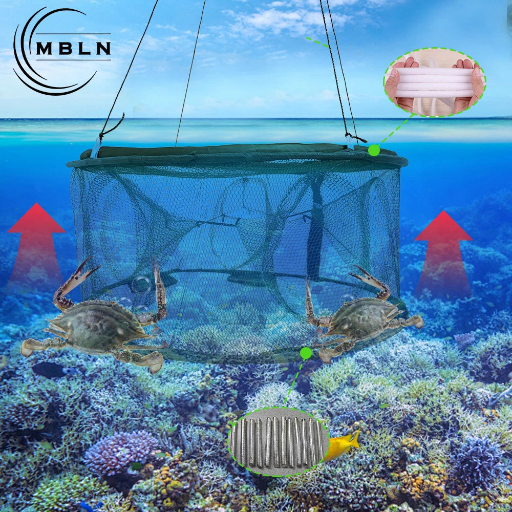 MBLN Collapsible Crab & Fish Trap (3pcs/set) 50cm Foldable Fishing Net Cage, Easy to Use, Auto-Open in Water,Portable & Reusable