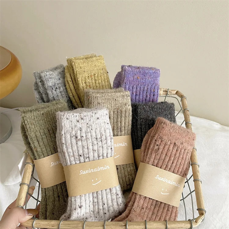 Winter Women Socks Wool Cashmere Thick Warm Long Socks Japanese Fashion Solid Color Thermal Floor Sleeping Socks Christmas Gifts