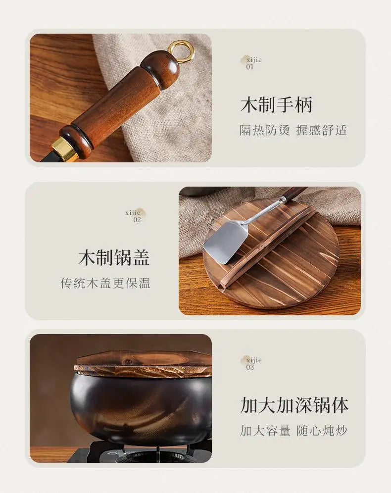 Hot selling iron pot, big belly pot, handmade forging small wok, mini small iron pot, uncoated and non stick household wok