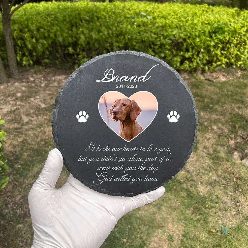 Personalized Pet Memorial Stone with Photo Printing Dog Grave Marker Plaque Custom Pet Memorial Garden Stone Slate with Name