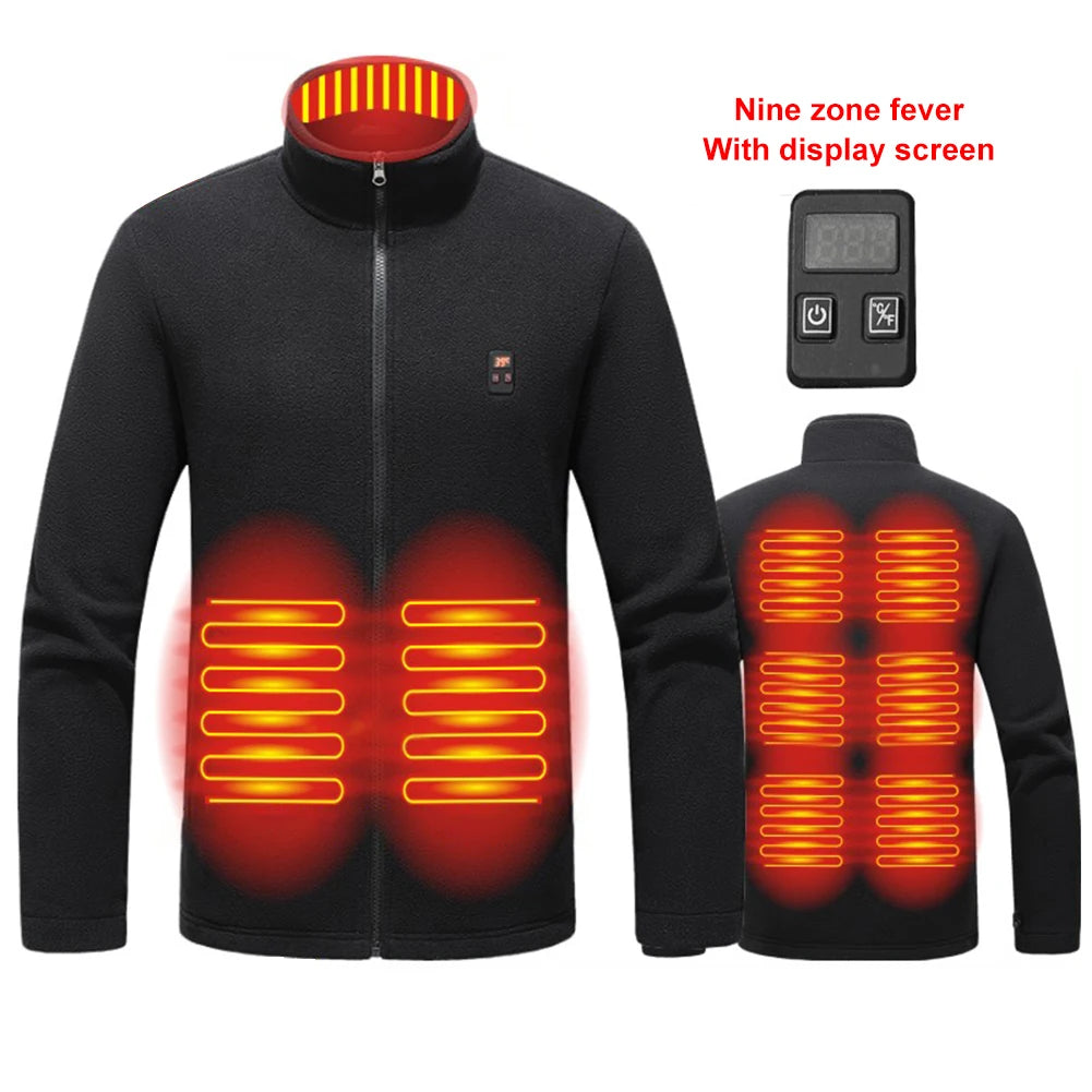 9 Heated Area Heated Jacket USB Charging Heated Insulated Jackets Waterproof Heated Zip Up Coat 3 Gear Temperature for Men Women