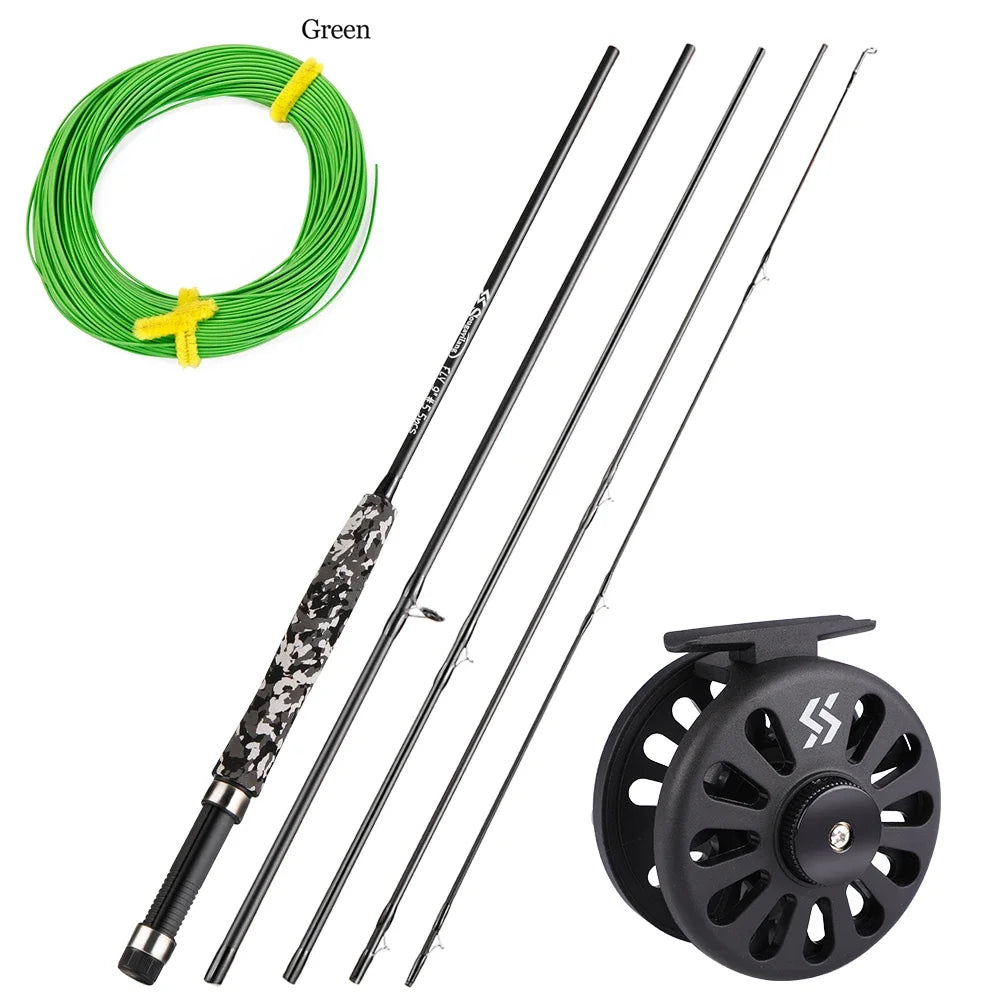 Sougayilang Fly Fishing Rods and Reels 5-sections Carbon Rod 5/6 Reels for Trout Perch Fishing Suitable for Leisure Fishing