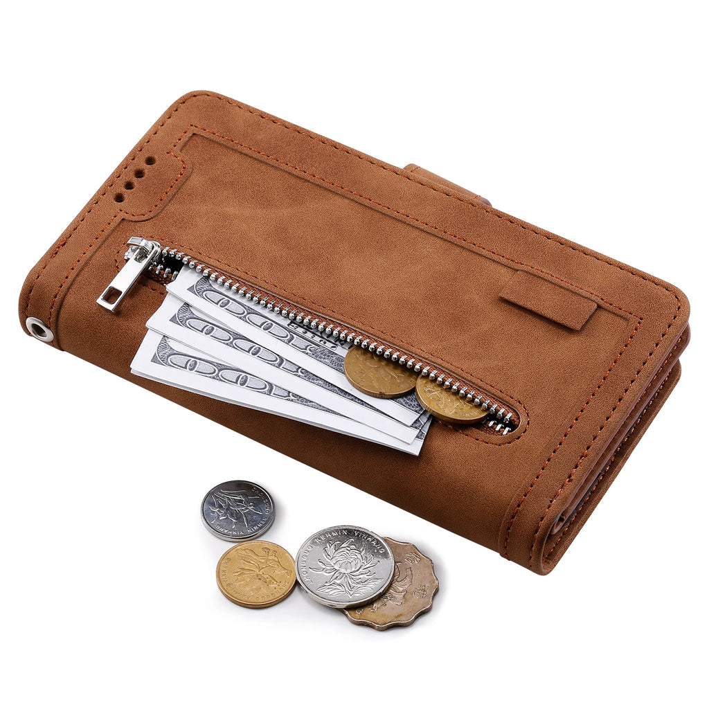 Zipper Wallet Case for Samsung Galaxy S25Ultra S24 Ultra 24FE S25 Plus Leather Case Kickstand Phone Cover Cash Cards Pocket