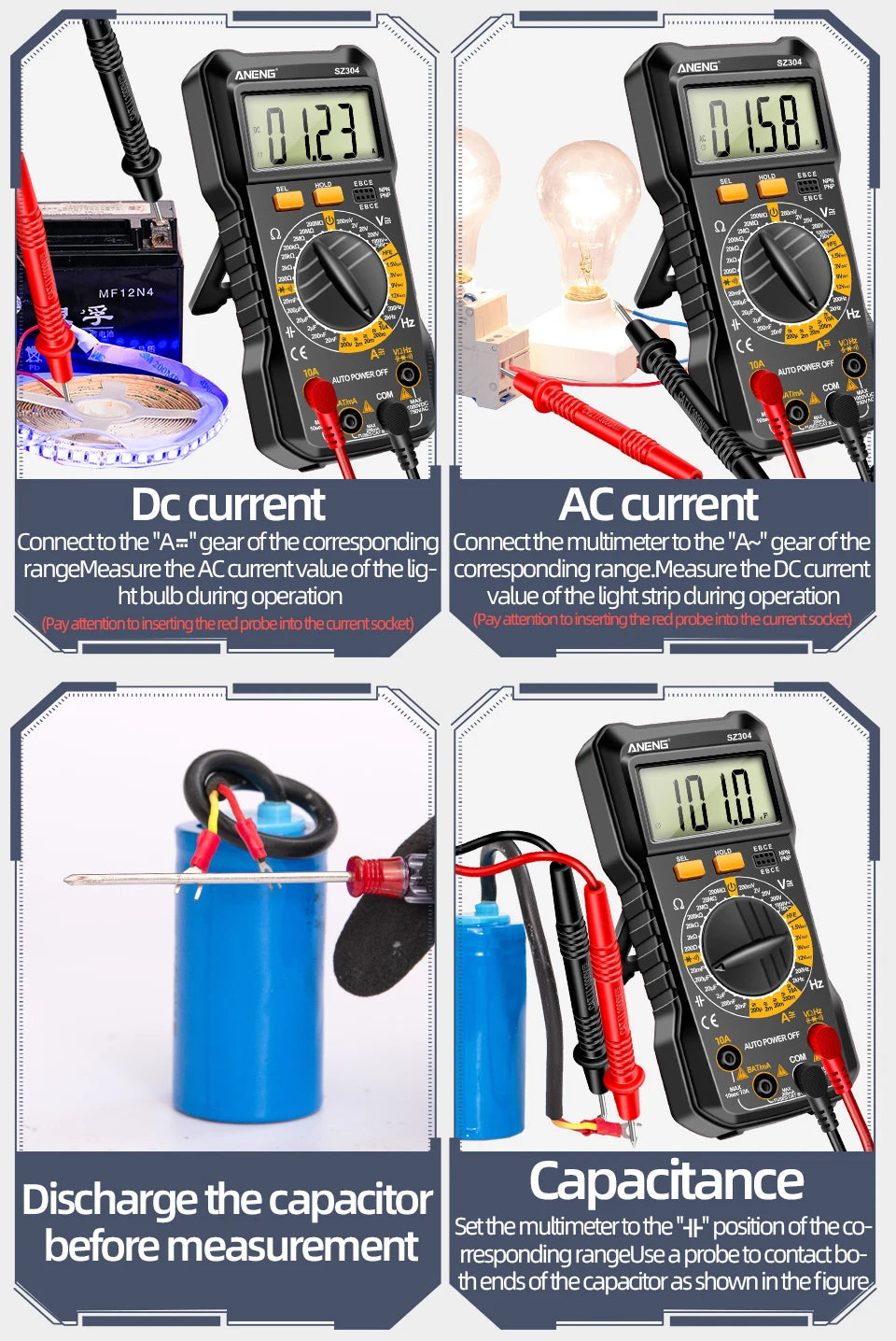 ANENG SZ304 Multifunction Digital Multimete True RMS Handheld High Precision Tester NCV AC/DC Votage Current Resistance Ohm Tool