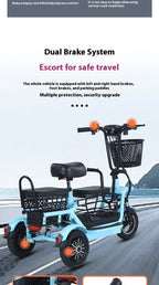 800W48V 70km folding electric tricycle small leisure vehicle for adults to ride three people portable battery car for home use