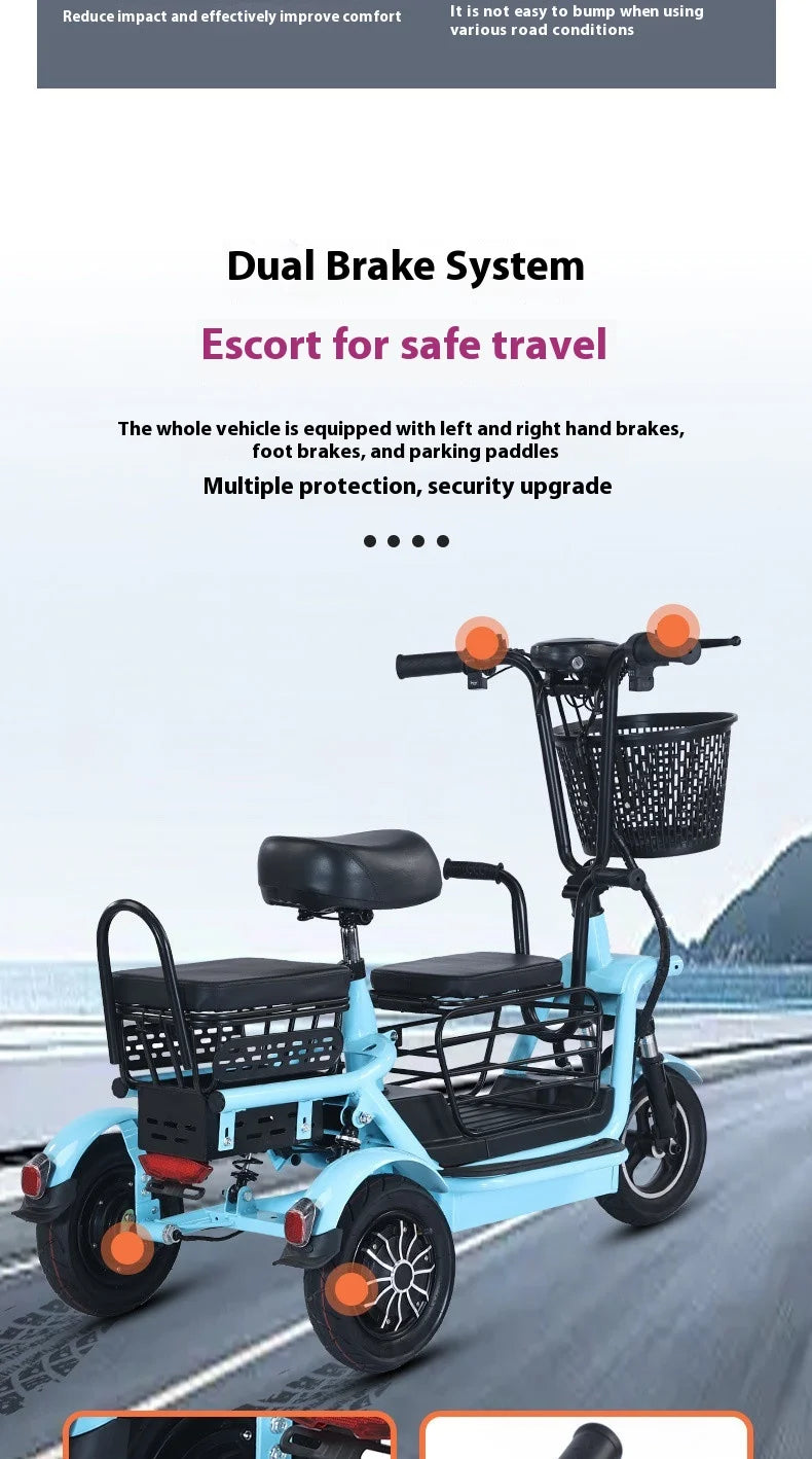 800W48V 70km folding electric tricycle small leisure vehicle for adults to ride three people portable battery car for home use