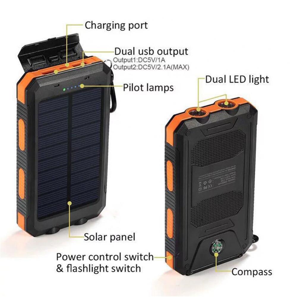 Solar Panel DIY Power Bank Case Charge Storage Box Dual USB Power Bank Shell SOS Light Flashing Light Compass Power Bank Box