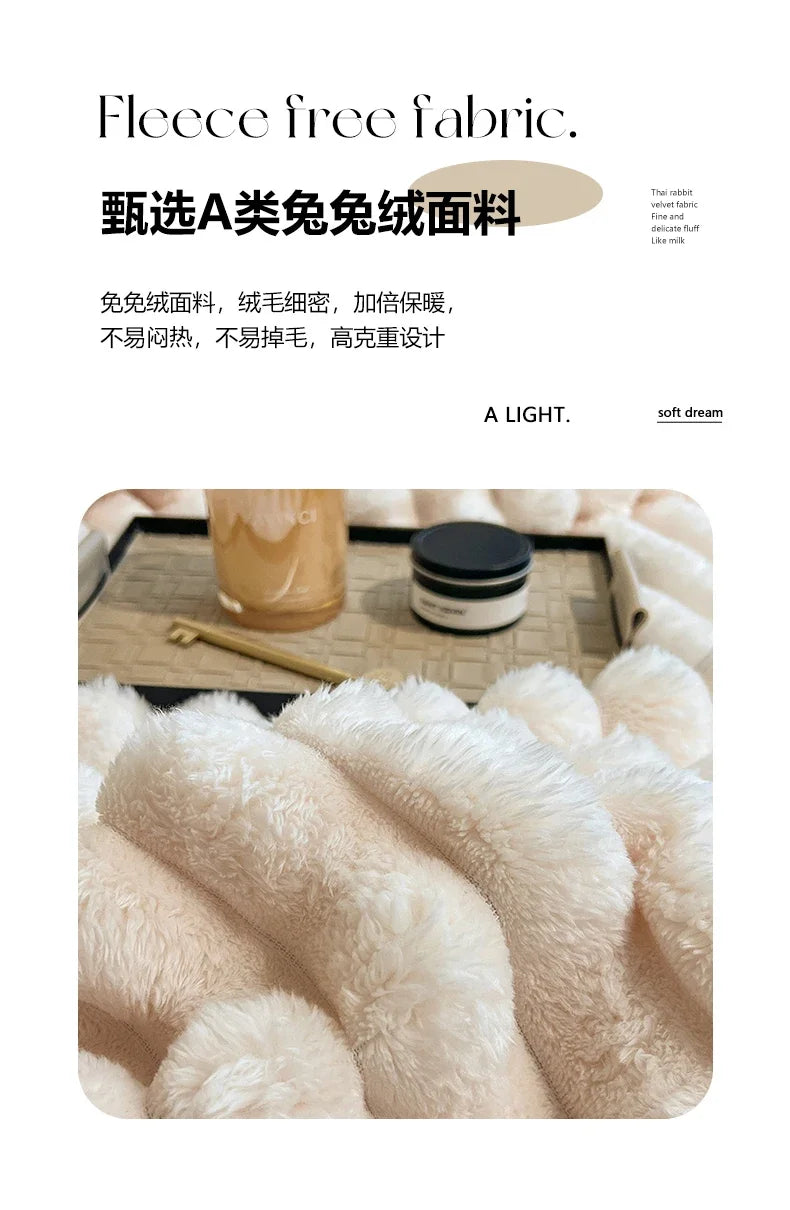 New Artificial Rabbit Plush Autumn Warm Blankets for Beds Soft Coral Fleece Sofa Throw Blanket Comfortable Thicken Bed Sheet