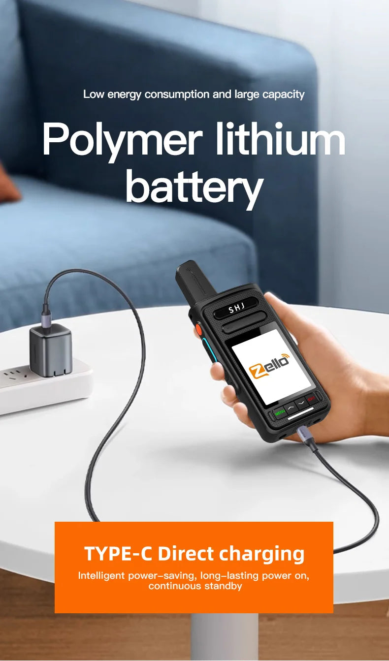 Zello POC Radio 2.4" Android 8.1 Smart Walkie Talkie, 4G SIM/WiFi, 100-Mile Long Range, Bluetooth Handheld Radio