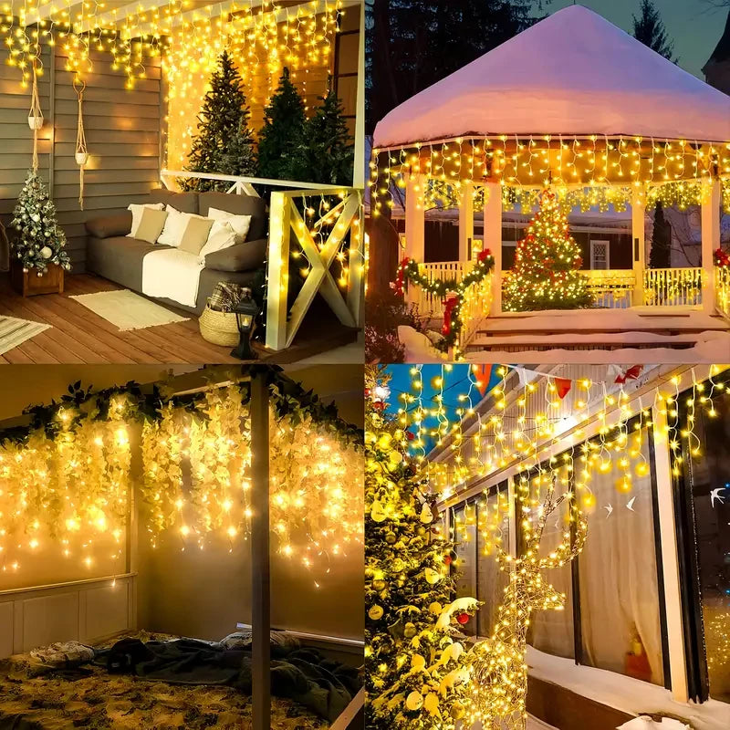 Solar LED Eaves Icicle String Lights 8 Lighting Modes Outdoor Waterproof Christmas Decorations Fairy Lights for Yard Garden