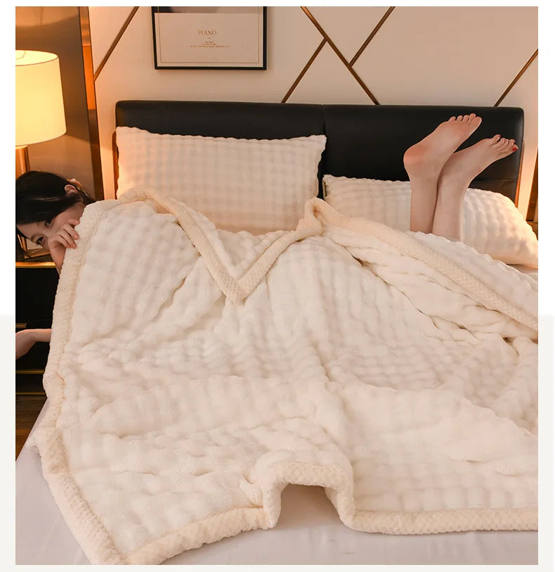 2025 new solid color simple blanket imitation rabbit velvet super soft plush blanket high gram weight sofa blanket winter warmth