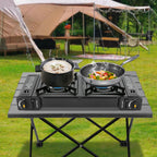 Portable Camping Stove, 2 Burners Butane Camping Stove with Carrying Case, Adjustable Fire Power Auto Ignition for RV Travel Use