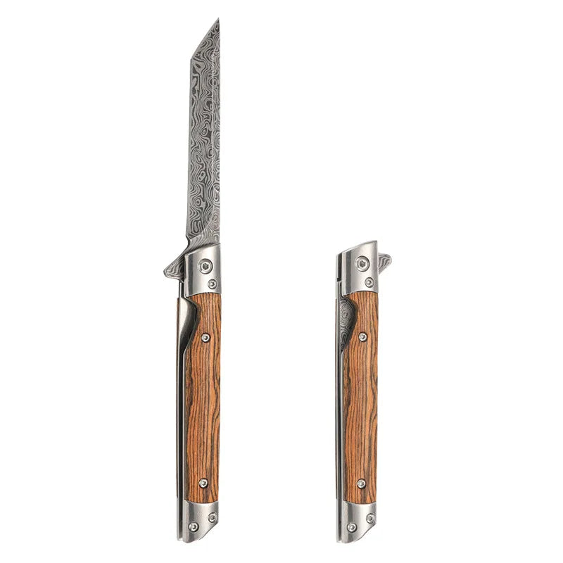 Damascus Pattern Folding Knife Multi-Purpose Outdoor Camping Quick Open Pocket Knife Stainless Steel Folding Knife