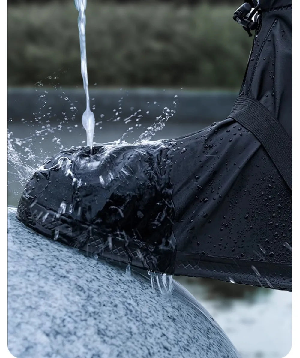1Pair High Top Waterproof Shoe Covers Black Anti-Slip Reusable for Motorcycle Cycling Bike Men Women Overshoes PVC Protectors